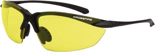 CrossFire - Yellow Lenses, Framed Safety Glasses - Scratch Resistant, Matte Black Frame, Size Universal, Wrap Around - Makers Industrial Supply