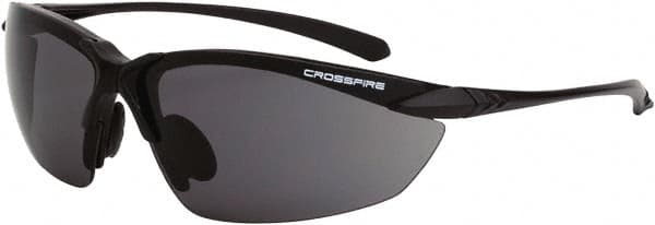 CrossFire - Smoke Lenses, Framed Safety Glasses - Scratch Resistant, Matte Black Frame, Size Universal, Wrap Around - Makers Industrial Supply