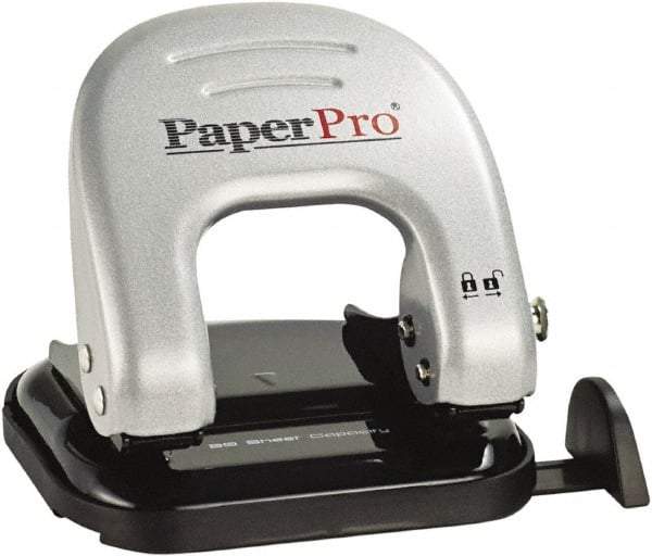 PaperPro - Paper Punches Type: 20 Sheet Manual Two Hole Punch Color: Black/Silver - Makers Industrial Supply