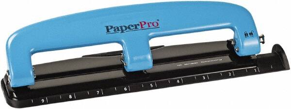 PaperPro - Paper Punches Type: 12 Sheet Manual Three Hole Punch Color: Blue/Black - Makers Industrial Supply