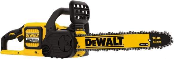 DeWALT - 60 Volt, 15 m/sec, Battery Powered Chainsaw - 16" Guide Bar Length, 7,500 RPM, 3/8" Chain Pitch, 0.043 Chain Gauge - Makers Industrial Supply