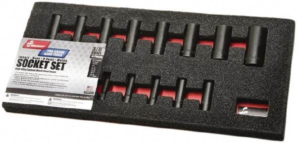 Ability One - 14 Piece 3/8" Drive Deep Well Impact Socket Set - 6 Points, 8mm to 24mm Range, Inch Measurement Standard - Makers Industrial Supply