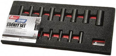 Ability One - 14 Piece 3/8" Drive Deep Well Impact Socket Set - 6 Points, 8mm to 24mm Range, Inch Measurement Standard - Makers Industrial Supply