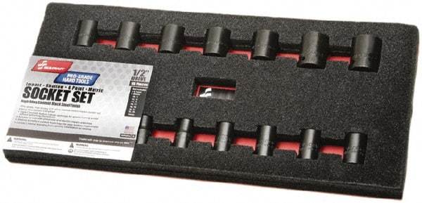 Ability One - 15 Piece 1/2" Drive Impact Socket Set - 6 Points, 10mm to 24mm Range, Metric Measurement Standard - Makers Industrial Supply