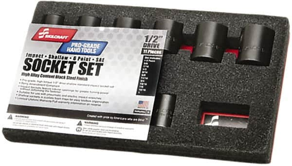 Ability One - 11 Piece 3/8" Drive Impact Socket Set - 6 Points, 3/8" to 1" Range, Inch Measurement Standard - Makers Industrial Supply