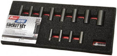 Ability One - 12 Piece 3/8" Drive Deep Well Impact Socket Set - 6 Points, 5/16" to 1" Range, Inch Measurement Standard - Makers Industrial Supply