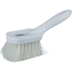 8″ Utility Scrub Brush, White Nylon Fill, Short Handle, Plastic Block - Makers Industrial Supply