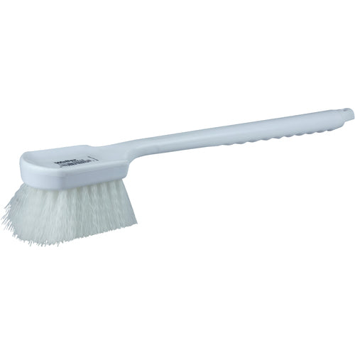 20″ Utility Scrub Brush, White Nylon Fill, Long Handle, Plastic Block - Makers Industrial Supply