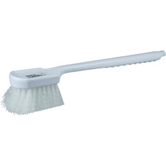 20″ Utility Scrub Brush, White Nylon Fill, Long Handle, Plastic Block - Makers Industrial Supply