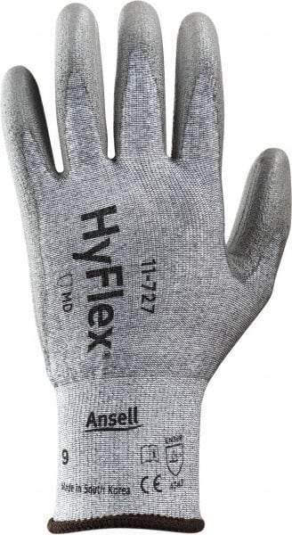 Ansell - Size M (8), ANSI Cut Lvl 2, Abrasion Lvl 6, Polyurethane Coated Cut Resistant Gloves - 8.5" Long, Palm & Fingertips Coated, Intercept Technology Yarn Lining, Knit Wrist, Silver, Paired - Makers Industrial Supply