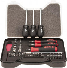 Wiha - 59 Piece, 1/4" Drive Screwdriver Vario Set - #0, #1 & #2 Phillips, 0.05 to 1/4" Hex, 1.5 to 6mm Hex, T5 to T30 Torx, #1 & #2 Pozidriv, #1 to #3 Square Recess, 4.5, 5.5 & 6mm Slotted - Makers Industrial Supply