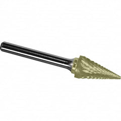 Made in USA - 1/4" Cut Diam, 1/4" Shank Diam, Cone Head Diamond Cut Burr - Carbide, 1" LOC, 2" OAL - Makers Industrial Supply