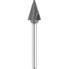 Made in USA - 1/8" Cut Diam, 1/8" Shank Diam, Cone Head Single Cut Burr - Carbide, 7/16" LOC, 3" OAL - Makers Industrial Supply