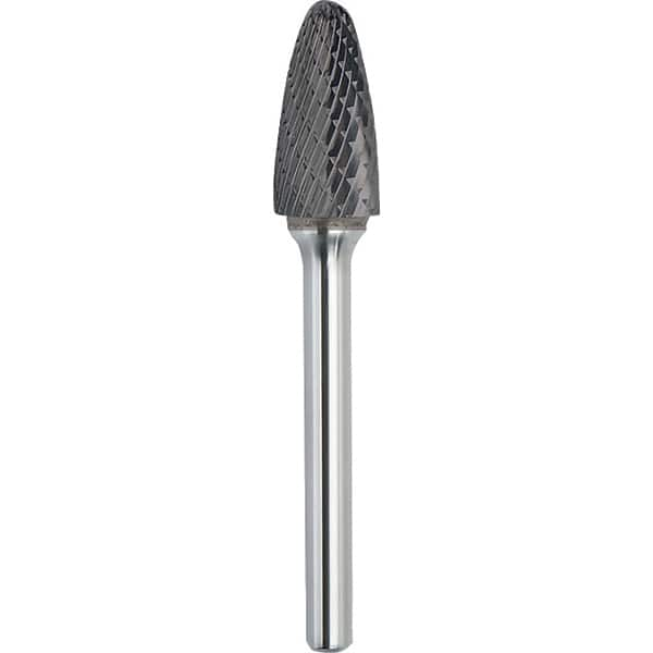 Made in USA - 1/2" Cut Diam, 0.2362" Shank Diam, Tree with Radius Head Double Cut Burr - Carbide, 19mm LOC, 64mm OAL - Makers Industrial Supply