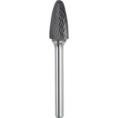 Made in USA - 1/2" Cut Diam, 0.2362" Shank Diam, Tree with Radius Head Double Cut Burr - Carbide, 19mm LOC, 64mm OAL - Makers Industrial Supply