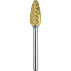 Made in USA - 9.5mm Cut Diam, 0.2362" Shank Diam, Tree with Radius Head Double Cut Burr - Carbide, 19mm LOC, 63mm OAL - Makers Industrial Supply