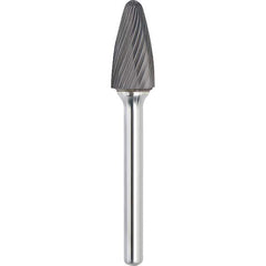 Made in USA - 1/2" Cut Diam, 0.2362" Shank Diam, Tree with Radius Head Single Cut Burr - Carbide, 19mm LOC, 64mm OAL - Makers Industrial Supply