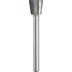 Made in USA - 19mm Cut Diam, 0.2362" Shank Diam, Inverted Cone Head Single Cut Burr - Carbide, 16mm LOC, 61mm OAL - Makers Industrial Supply