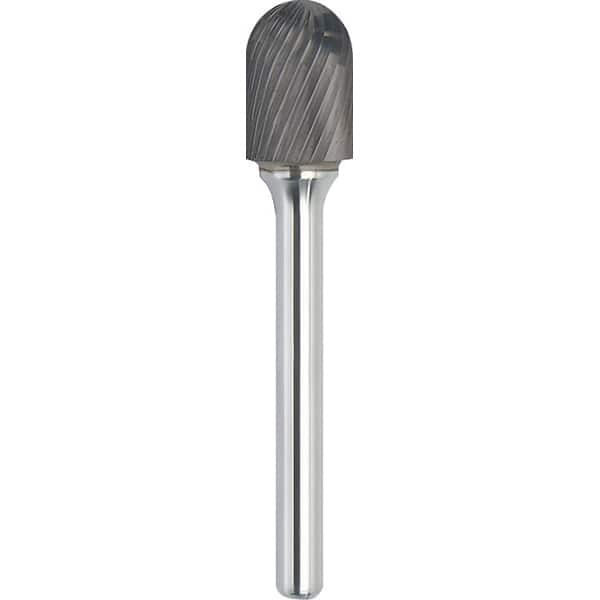 Made in USA - 6.3mm Cut Diam, 0.1181" Shank Diam, Cylinder with Radius Head Single Cut Burr - Carbide, 12.7mm LOC, 50mm OAL - Makers Industrial Supply