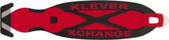 Klever Innovations - Recessed/Hook Blade Box Cutter - 5-3/4" Carbon Steel Blade, Red Plastic Handle, 2 Blades Included - Makers Industrial Supply