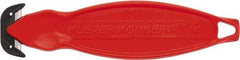 Klever Innovations - Recessed/Hook Blade Box Cutter - 6-1/4" Carbon Steel Blade, Red Plastic Handle, 2 Blades Included - Makers Industrial Supply