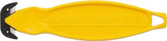 Klever Innovations - Recessed/Hook Blade Box Cutter - 6-1/4" Carbon Steel Blade, Yellow Plastic Handle, 2 Blades Included - Makers Industrial Supply