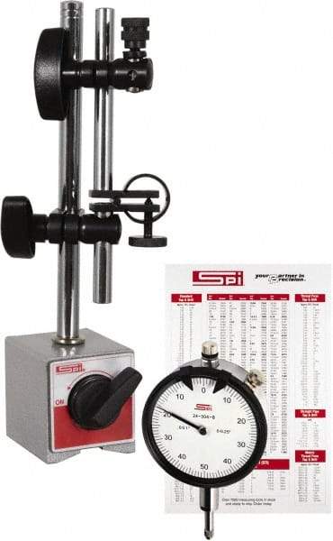 SPI - 0.001" Graduation, Dial Indicator & Base Kit - 2-1/4" Base Length x 2" Base Width x 2-1/8" Base Height - Makers Industrial Supply