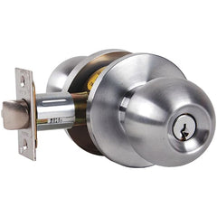 Falcon - 1-3/8 to 1-7/8" Door Thickness, Satin Chrome Storeroom Knob Lockset - 2-3/4" Back Set, Stainless Steel, 6 Pin C Keyway Cylinder - Makers Industrial Supply