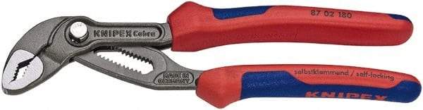 Knipex - 7-1/4" OAL, 1-1/2" Max Capacity, 18 Position Water Pump Tongue & Groove Pliers - V-Jaws, Cushion Grip Handles - Makers Industrial Supply