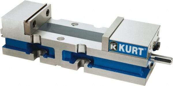 Kurt - 4" Jaw Width, 6" Jaw Opening Capacity, Horizontal Stationary Machine Vise - Manual Operation, 7,500 Lb Capacity, 1 Station, 14.16" Long x 3.4900" High x 1-15/64" Deep, 1.235" Jaw Height, Ductile Iron - Makers Industrial Supply