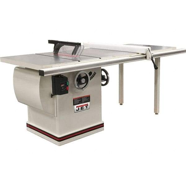 Jet - 12" Blade Diam, 1" Arbor Diam, 1 Phase Table Saw - 5 hp, 86" Wide x 32" Deep x 42" High, 230 Volt, 4" Cutting Depth - Makers Industrial Supply