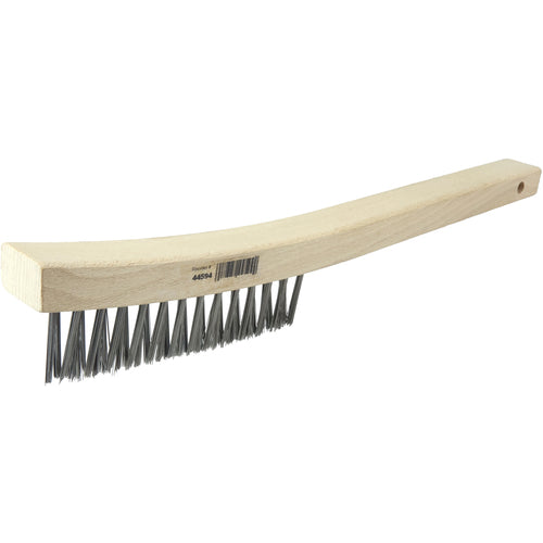 V-Groove Hand Wire Scratch Brush, .012 Steel Fill, Curved Handle, 3 × 19 Rows - Makers Industrial Supply