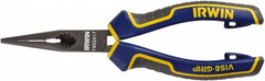 Irwin - 6" OAL, 7/16" Jaw Length x 2" Jaw Width, Long Nose Side Cutting Pliers - Serrated Jaw, Standard Head, Comfort Grip Handles - Makers Industrial Supply