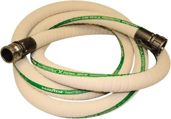 Alliance Hose & Rubber - 2" Inside x 2.4" Outside Diam, 212°F, Male x Female Camlock Food & Beverage Hose - 2" Bend Radius, White, 20' Long, 150 Max psi, 29 Vacuum Rating - Makers Industrial Supply