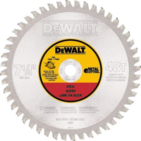 DeWALT - 7-1/4" Diam, 5/8" Arbor Hole Diam, 48 Tooth Wet & Dry Cut Saw Blade - Carbide-Tipped, Standard Round Arbor - Makers Industrial Supply