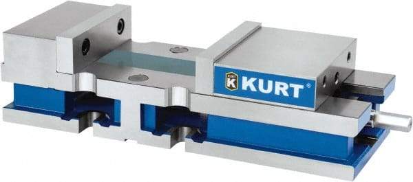 Kurt - 8" Jaw Width, 10-1/4" Jaw Opening Capacity, Horizontal Stationary Machine Vise - Manual Operation, 1 Station, 24" Long x 6" High x 1" Deep, 6" Jaw Height, 100 Lb Max Clamp Force, Ductile Iron - Makers Industrial Supply