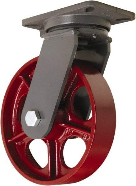 Hamilton - 10" Diam x 2-1/2" Wide x 12-1/2" OAH Top Plate Mount Swivel Caster - Cast Iron, 2,500 Lb Capacity, Tapered Roller Bearing, 5-1/4 x 7-1/4" Plate - Makers Industrial Supply