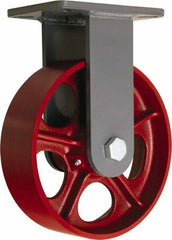 Hamilton - 10" Diam x 2-1/2" Wide x 12-1/2" OAH Top Plate Mount Rigid Caster - Cast Iron, 2,500 Lb Capacity, Straight Roller Bearing, 5-1/4 x 7-1/4" Plate - Makers Industrial Supply