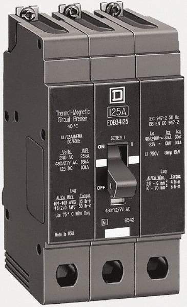 Square D - 25 Amp, 480Y/277 V, 3 Pole, Bolt On Miniature Circuit Breaker - 65 kA Breaking Capacity, 12, 14 AWG - Makers Industrial Supply