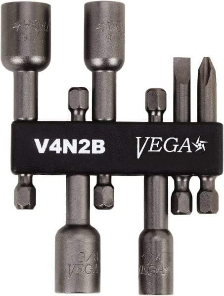 VEGA Industries - 6 Piece, Phillips, Slotted, Magnetic Nutsetters Handle, Screwdriver Bit Set - 1/4" Hex Drive - Makers Industrial Supply