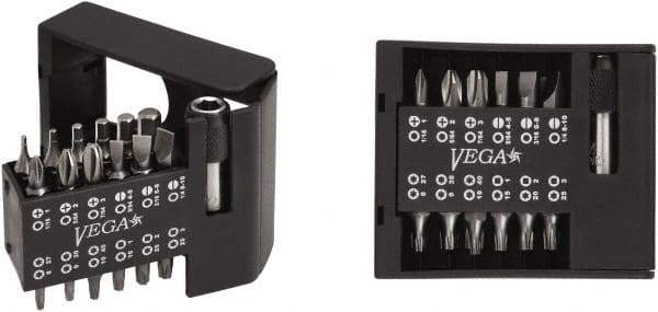 VEGA Industries - 25 Piece, 1/4" Drive Screwdriver Bit Set - #1 to #3 Phillips, 1/16 to 1/4" Hex, T8 to T40 Torx, #1 to #3 Square Recess - Makers Industrial Supply