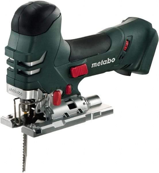 Metabo - 18 Volt, 3,000 SPM, 5-1/4" Stroke Length, Lithium-Ion Cordless Jigsaw - 45° Cutting Angle, Series M18 - Makers Industrial Supply