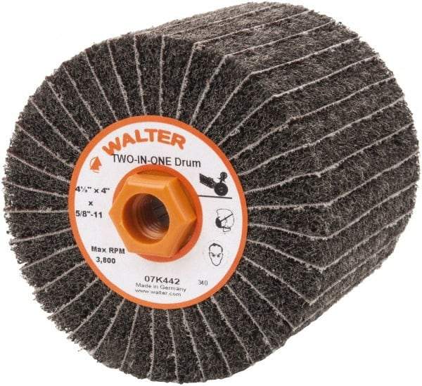 WALTER Surface Technologies - 4-1/2" Diam, 80 Grit Aluminum Oxide Unmounted Flap Wheel - 5/8" Hole, 5/8-11 Thread, 4" Wide, Nonwoven & Coated, Fine Grade, 3,800 Max RPM - Makers Industrial Supply