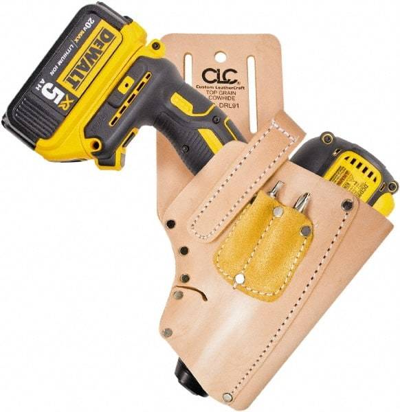 CLC - Drill/Impact Driver Holster with 3 Pockets - Leather, Natural (Color) - Makers Industrial Supply