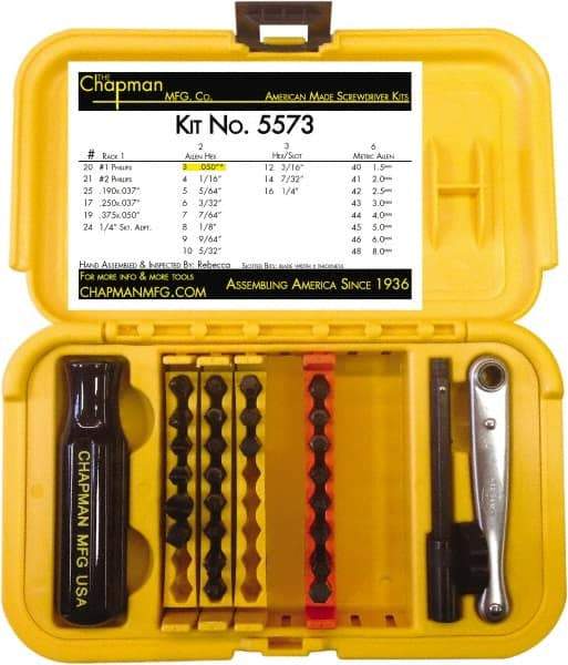 Chapman - 29 Piece, 1/4" Drive Screwdriver Bit Set - #1 & #2 Phillips, 0.05 to 1/4" Hex - Makers Industrial Supply