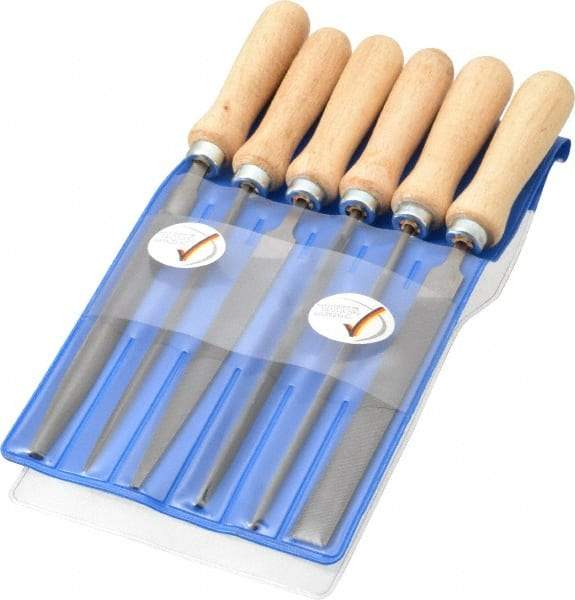 PFERD - 6 Piece Key File Kit Pattern File Set - 4" Long, Medium Coarseness, Set Includes Hand, Flat, Three Square, Square, Half Round, Round - Makers Industrial Supply