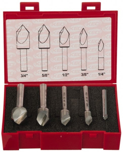 Keo - 5 Piece, 1/4 to 3/4" Head Diam, 60° Included Angle, Single End Countersink Set - Makers Industrial Supply