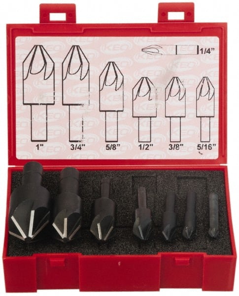 Keo - 7 Piece, 1/4 to 1" Head Diam, 90° Included Angle, Single End Countersink Set - Makers Industrial Supply