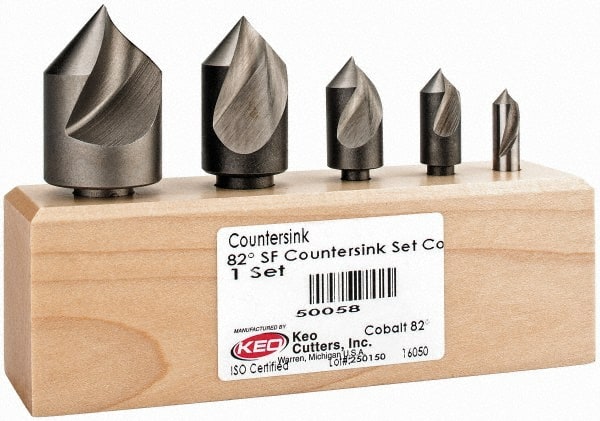 Keo - 5 Piece, 1/4 to 1" Head Diam, 82° Included Angle, Single End Countersink Set - Makers Industrial Supply