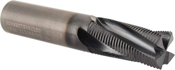 Kennametal - 3/4" Diam, Fine Pitch, 1-1/2" LOC, 4 Flute Solid Carbide Roughing Square End Mill - AlTiN Finish, 4" OAL, 3/4" Shank Diam, Centercutting, 20° Helix - Makers Industrial Supply